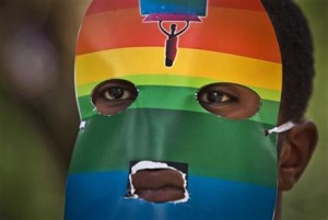 Ugandan Anti-Gay Law Protester-Rainbow Mask