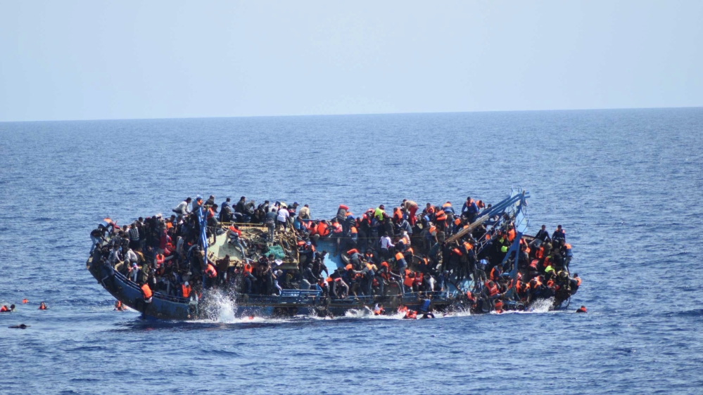 African Refugee in Over-crowded Boat in Mediterranean