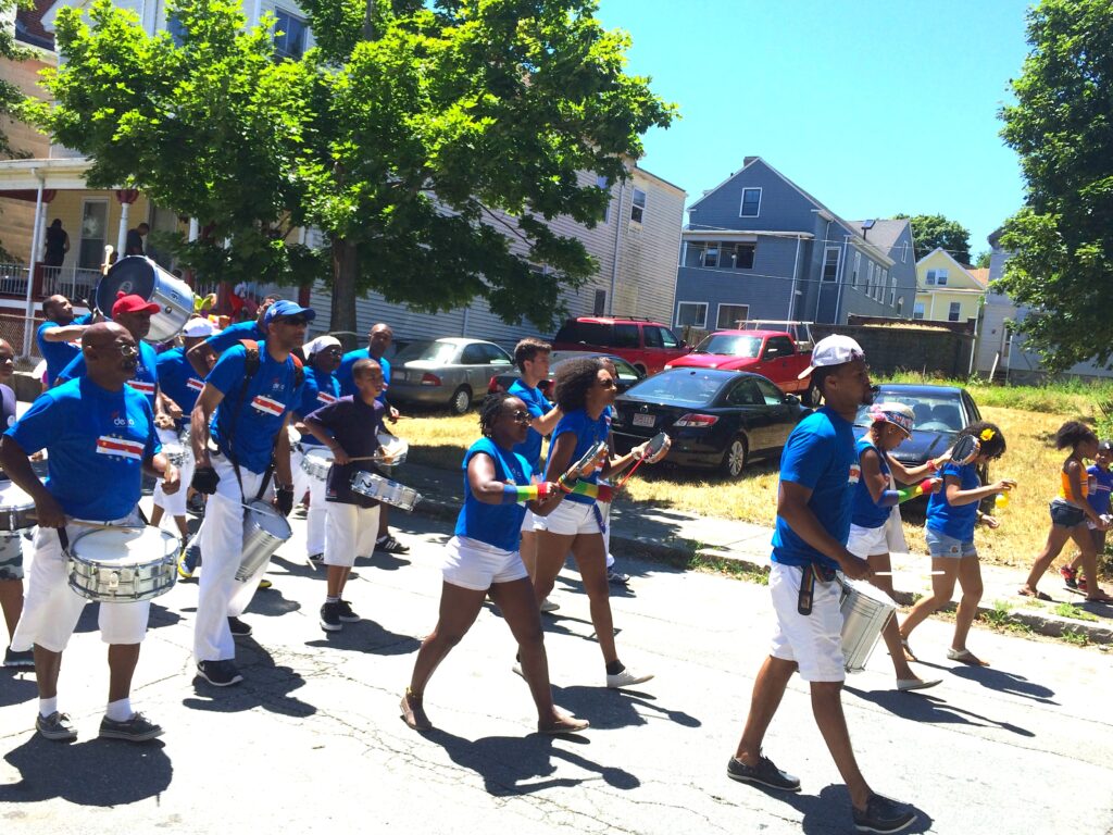 Cape Verdean youth drumming group in 2014 parade in New Bedford, MA, celebrating Cape Verdean independence from Portugal. Photo by Alma Gottlieb